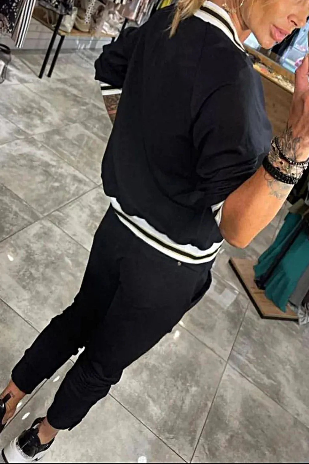 Women's Baseball Jacket Top & Stretch Pants Two-piece Set