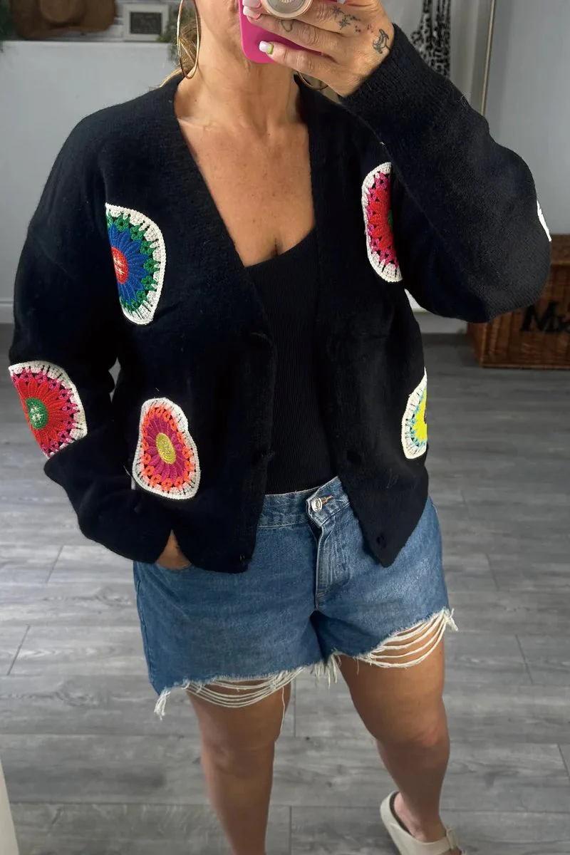 Women's floral knitted short cardigan